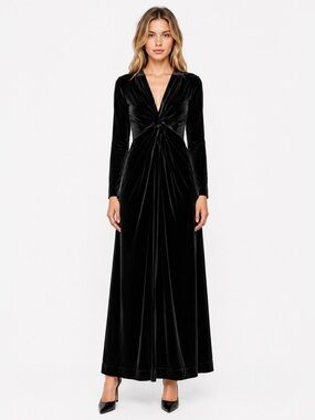 NWT GANNI Black Velvet Jersey Twist Long Dress